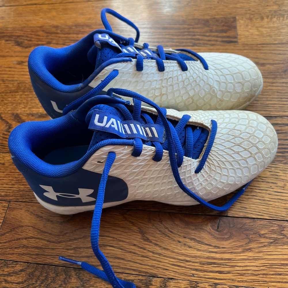 Under Armour Youth White and Royal Blue Cleats